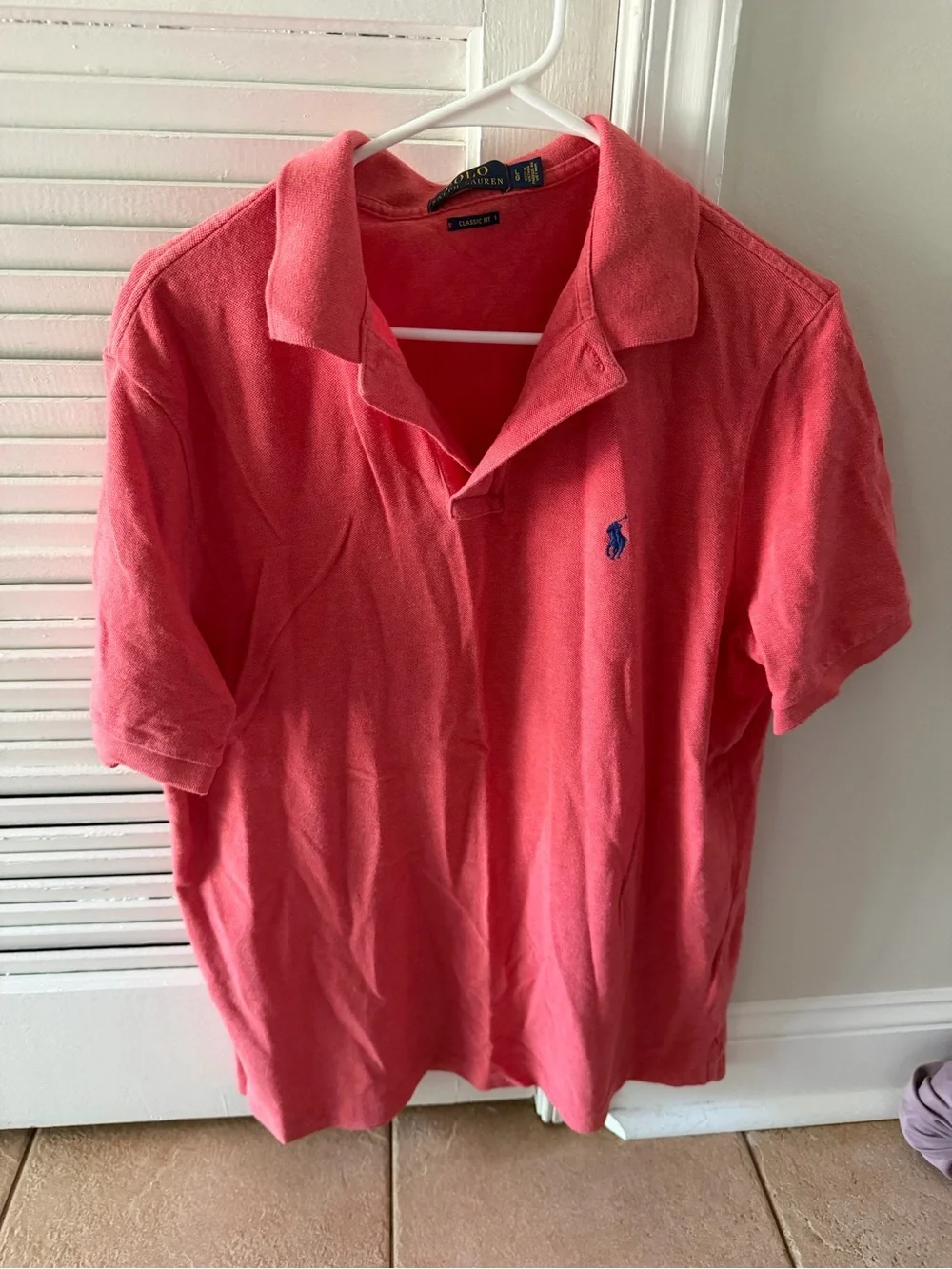 Ralph Lauren Coral Pink Short-Sleeve Polo with Navy Pony Large